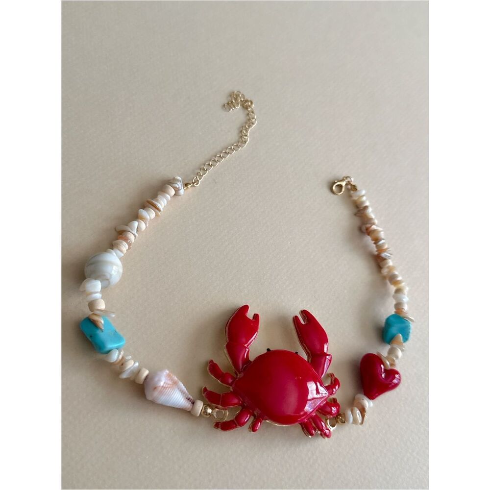 Red Crab Pendant Beaded Choker Necklace N2109 - Picture 4 of 4